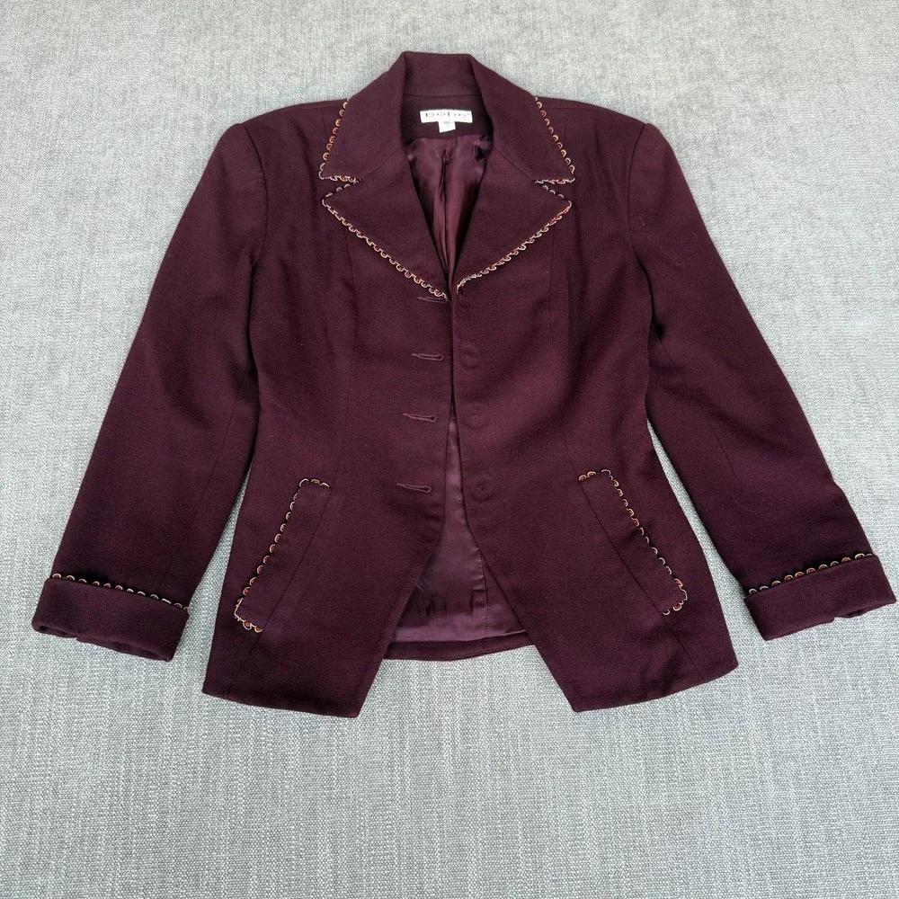 Bebe Two-Piece Suit Set Blazer & Skirt Womens 2 Burgundy Wool Single Breasted